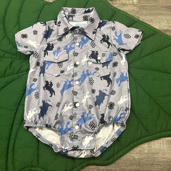 Shea Baby 12-18M Cowboy Rodeo Short Sleeve Pearl Snap Bubble Bodysuit Romper - Picture 1 of 5